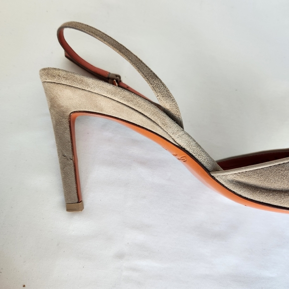 Santoni pumps women's slingback sz 8 Eu38 suede tan shoes stiletto point toe - Picture 6 of 16
